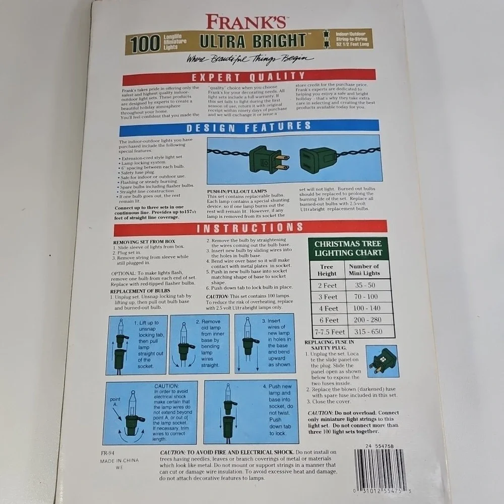 2 Vtg‎ Frank's 100 Ultra Bright Longlife Miniature Christmas Lights GREEN 52.5ft